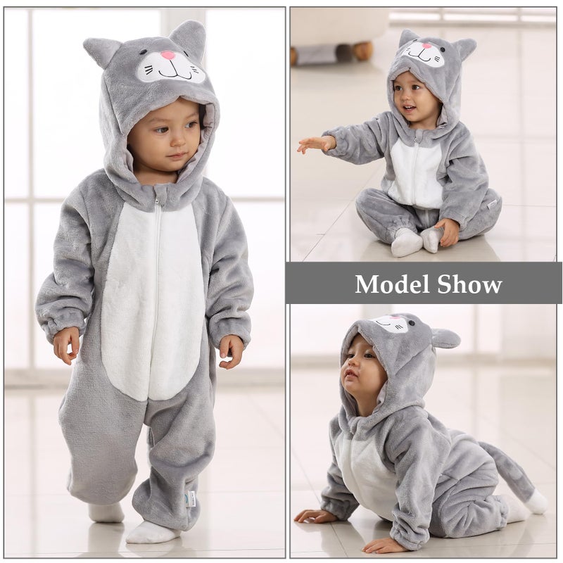 TONWHAR Unisex-Baby Animal Onesie Costume Cartoon Animal Outfit Homewear Kids' One-Piece Rompers(2-3 Months, Gray Cat) - Image 3